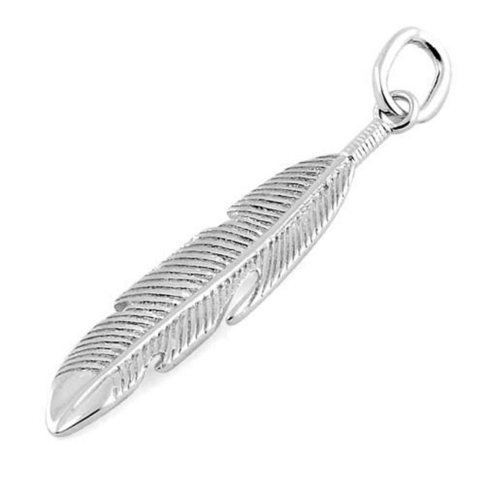 .925 Sterling Silver Feather Pendant
